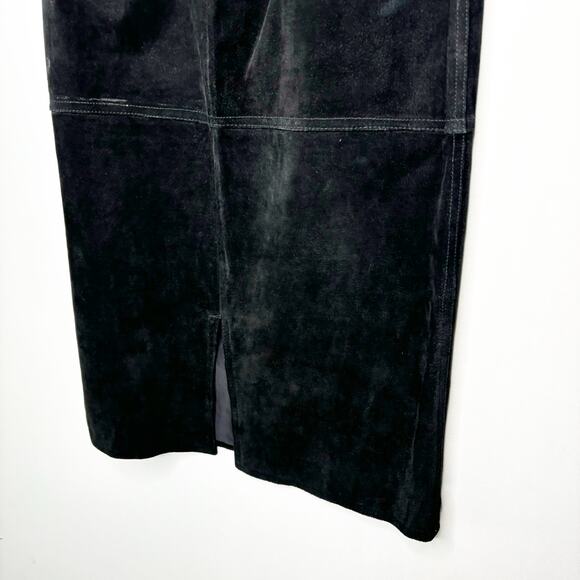 80s Black Suede Midi Skirt Size M Vintage Copper Key Classic Boho Western - Picture 7 of 11